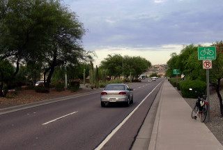 Figure 2. Sample Bike Route w/small shoulder Chandler Boulevard, east of Desert Foothills Parkway, Phoenix, AZ
